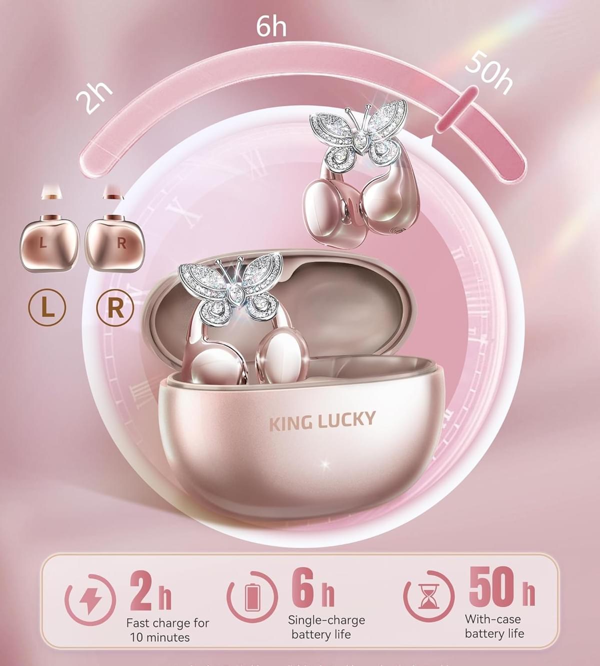 Clip-on Earbuds Jewelry Wireless Bluetooth Open Ear Headphones withDetachable Butterfly Earrings