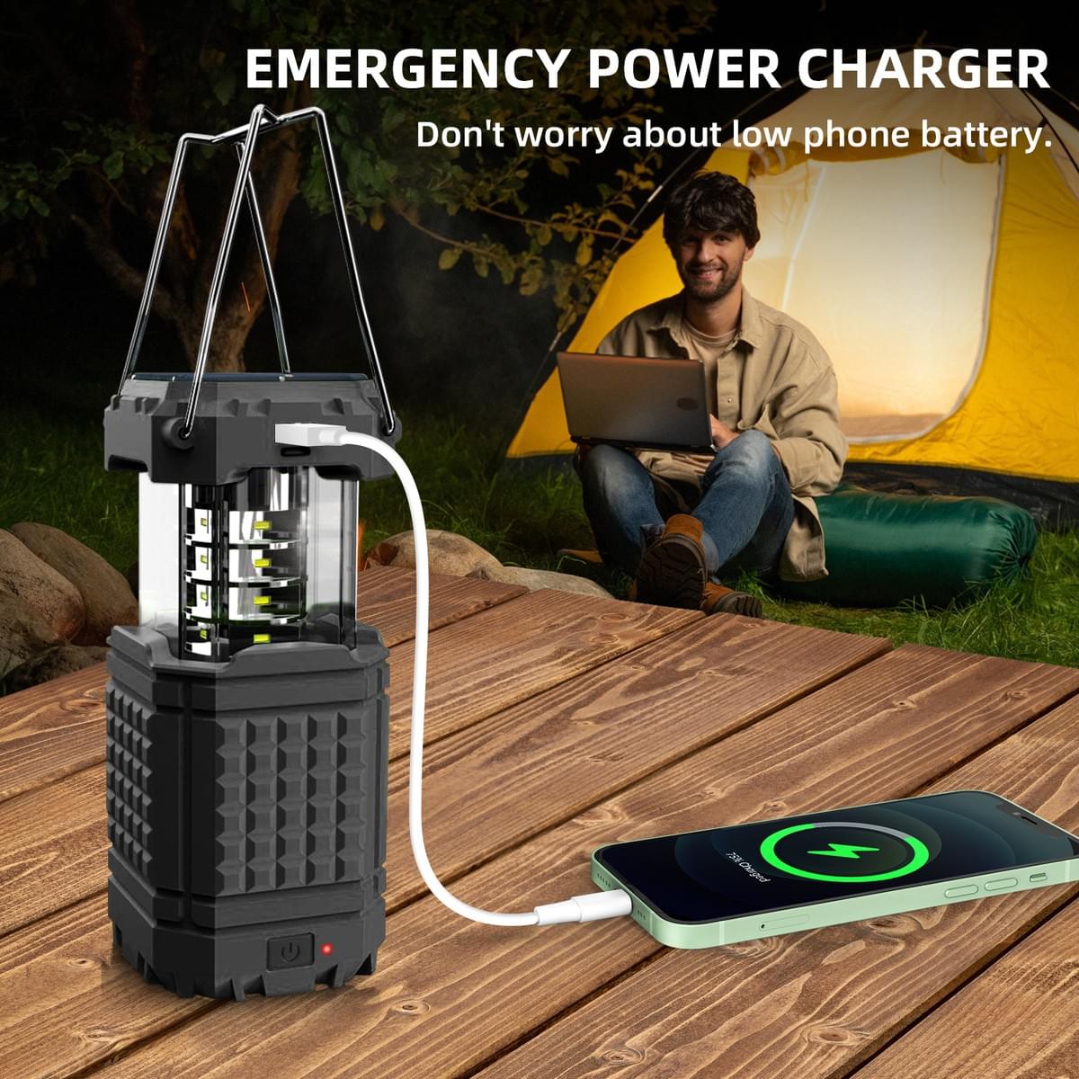 Rechargeable Camping Lantern Solar Lantern ABS Battery Powered LED for Power Outages