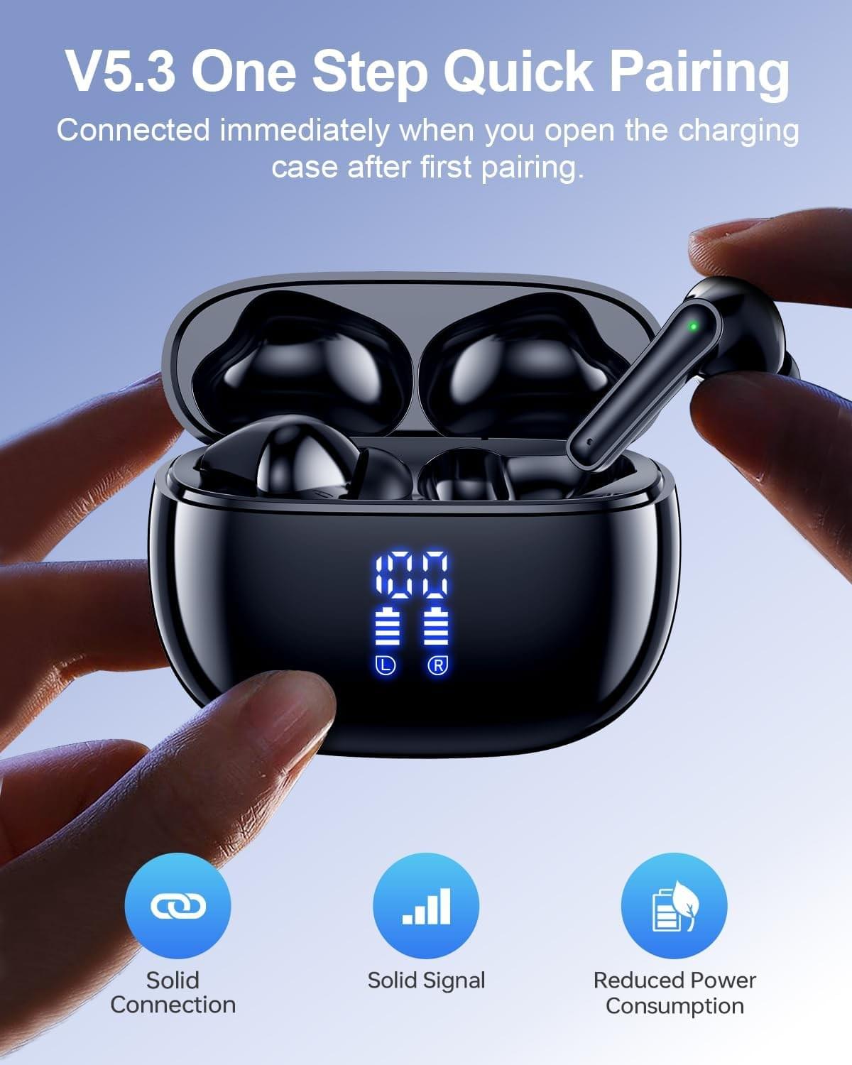 Wireless Earbuds Bluetooth Headphones, Ear Buds with Deep Bass, Power Display,