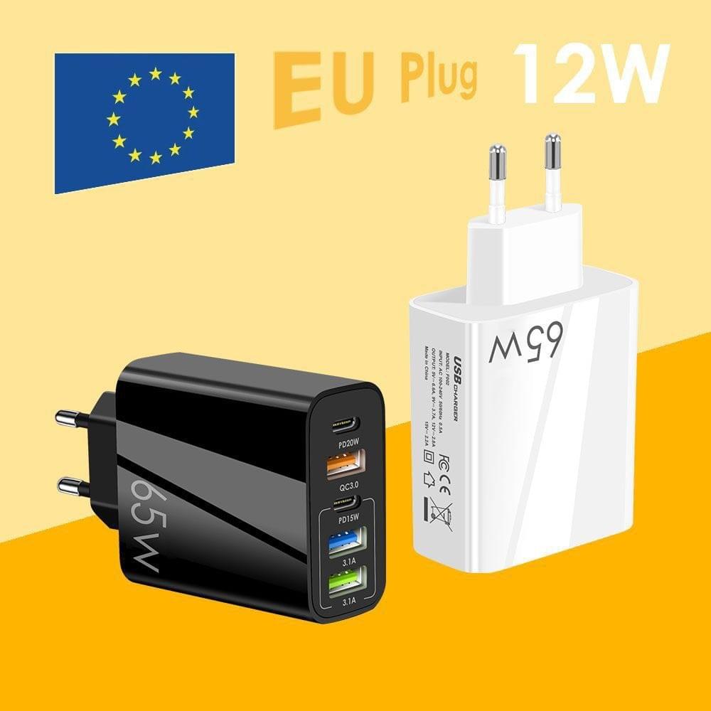 European USB C Charger Block, PD20W QC3.0 Fast Charging Multi Ports, 2 USB C 3 USB A Europe Plug 