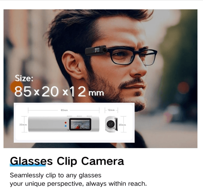2.7K Ultra-Light Head Mounted Camera Glasses, 21g Glasses with Camera