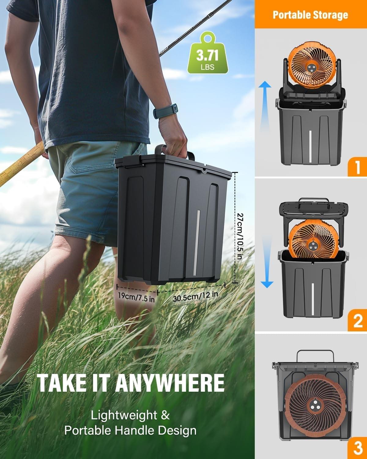 9L Bucket Misting Fan Portable for Outside Patio, 20000mAh Rechargeable Battery Operated Fan for Out