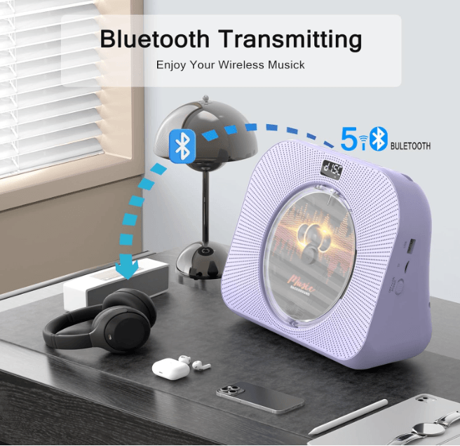 CD Player with Bluetooth，Double HiFi Sound Speakers，Sleep Mode,CD Player Portable,Support AUX/USB/He