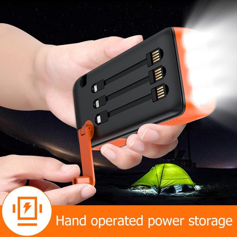 63200 mAh Power Bank Solar Kompakt vevladdare med integrerad kabel Powerbank LED-ficklampa Mergency