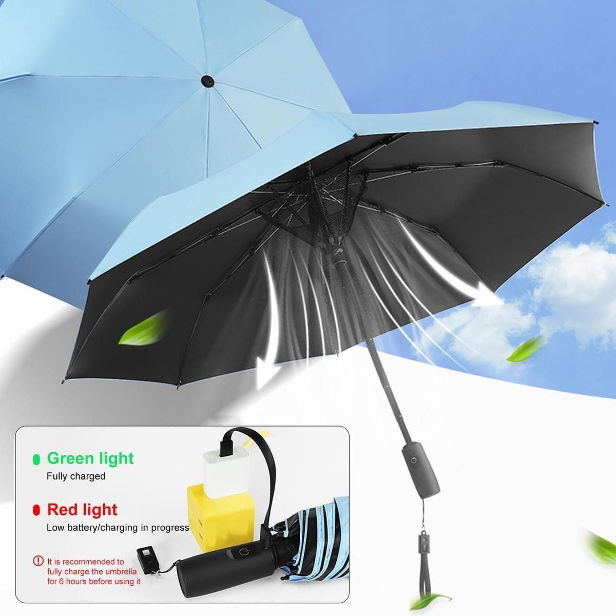 Umbrella with Fan and Mist Spray, 2025 upgraded UV Blocking Umbrella with Fan and Mister for Summer 