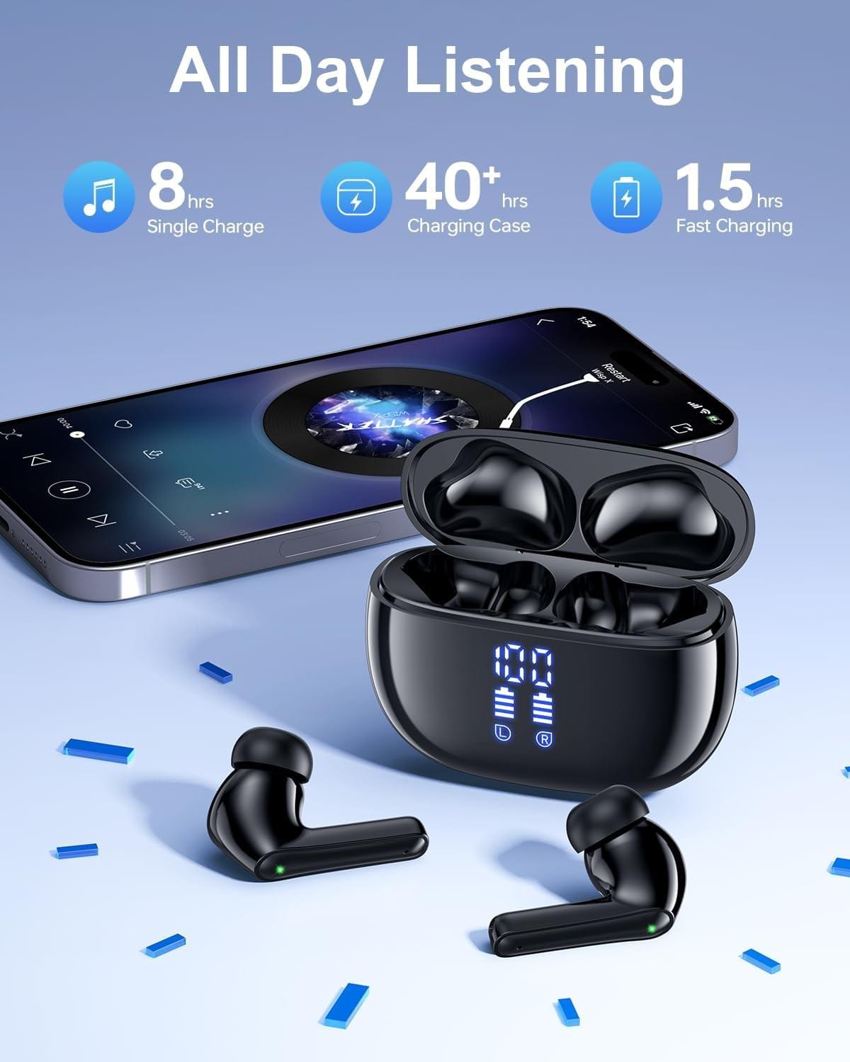 Wireless Earbuds Bluetooth Headphones, Ear Buds with Deep Bass, Power Display,
