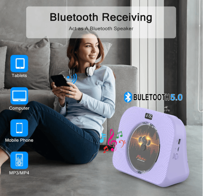CD Player with Bluetooth，Double HiFi Sound Speakers，Sleep Mode,CD Player Portable,Support AUX/USB/He