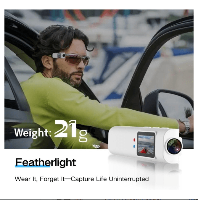 2.7K Ultra-Light Head Mounted Camera Glasses, 21g Glasses with Camera