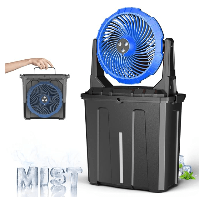 9L Bucket Misting Fan Portable for Outside Patio, 20000mAh Rechargeable Battery Operated Fan for Out