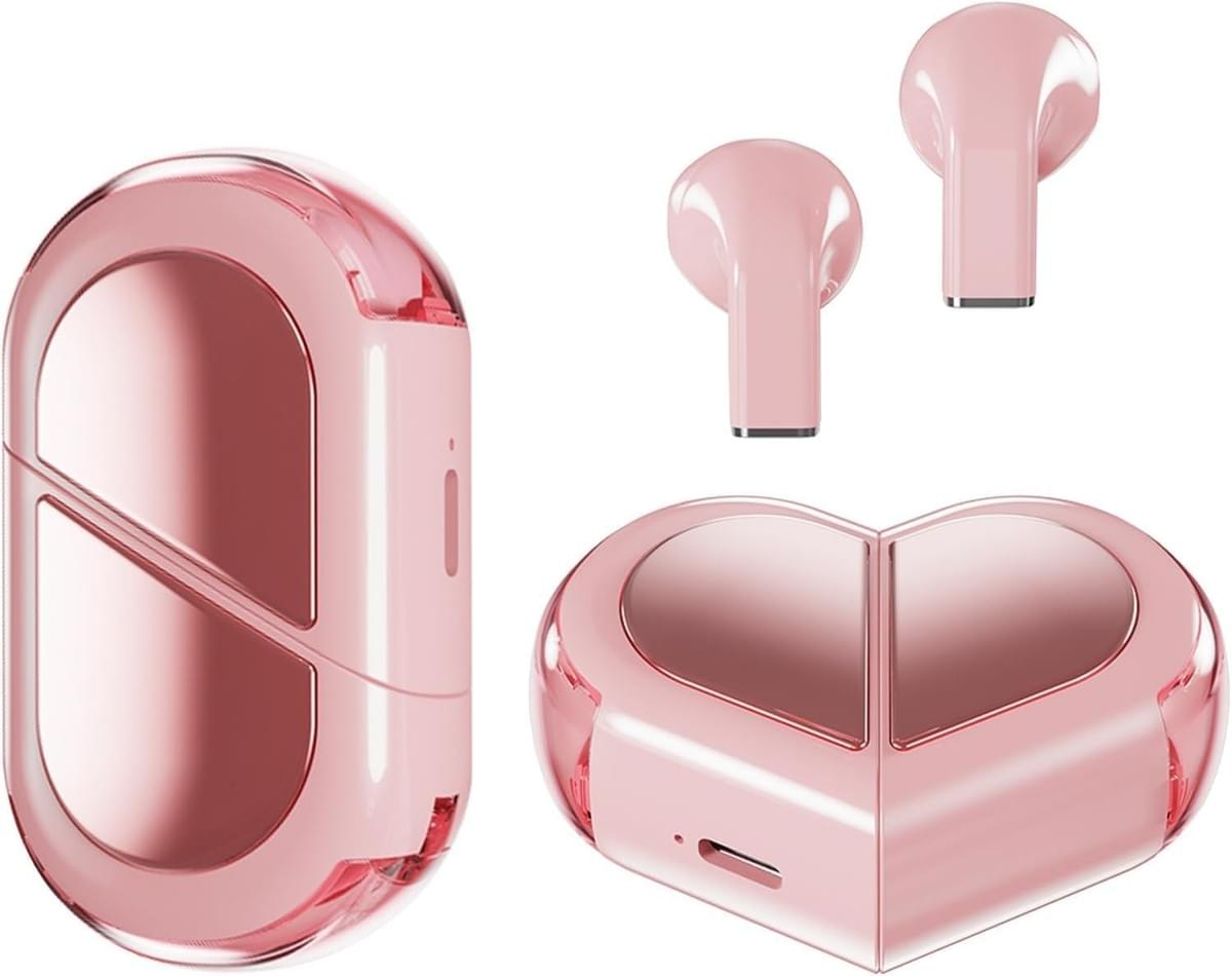 Pink Heart Wireless Earbuds for Girls Kids, Cute Mini Tiny Small Invisible Earbuds 
