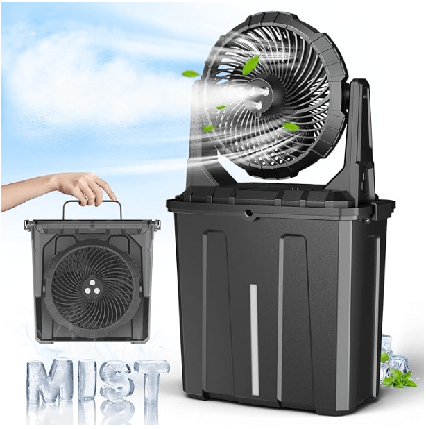 9L Bucket Misting Fan Portable for Outside Patio, 20000mAh Rechargeable Battery Operated Fan for Out