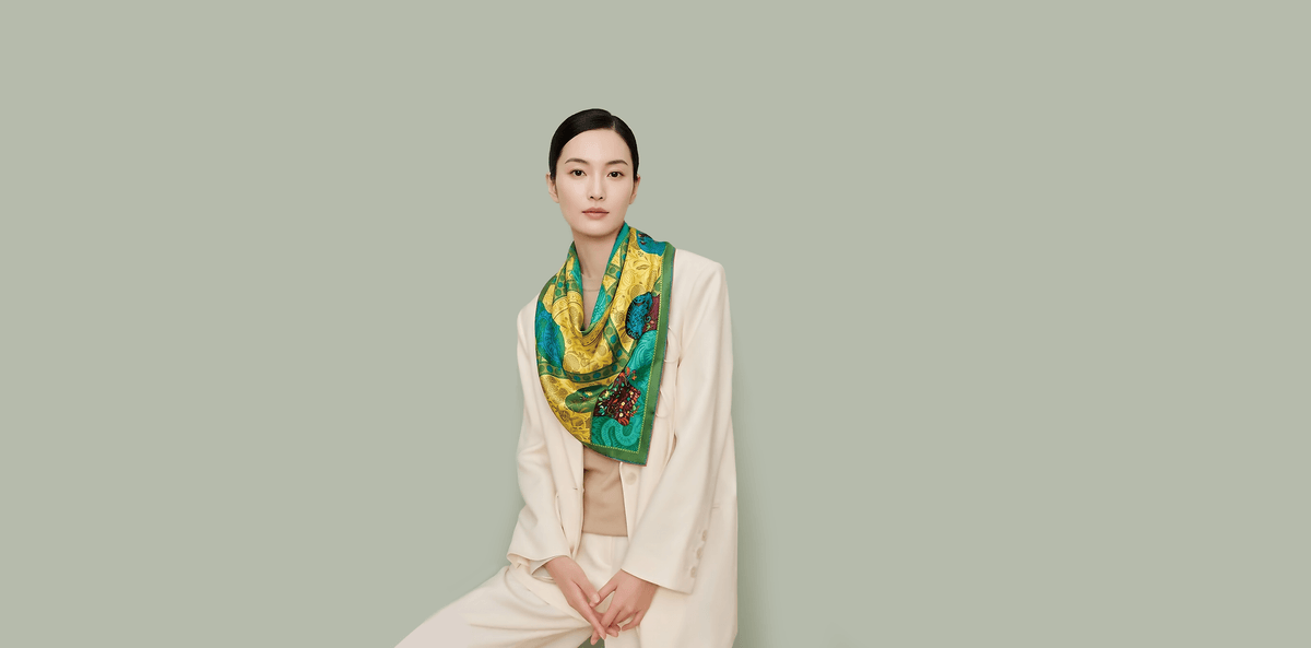 「山嶺飛歌」系列 作品番号A011 シルクスカーフ Scarf シルク100%
