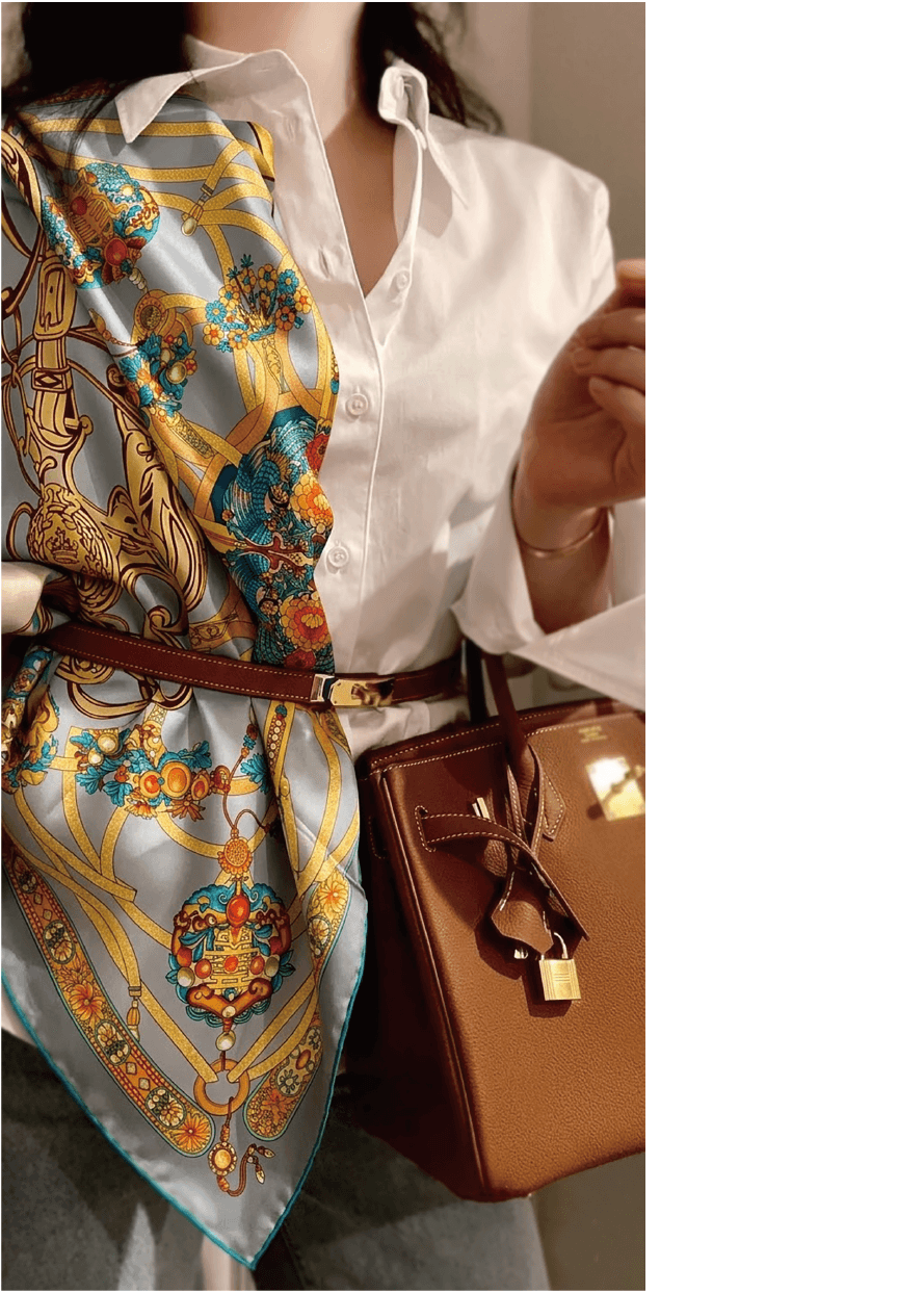 「玲瓏点翠」系列 作品番号A033  シルクスカーフ Scarf シルク100%