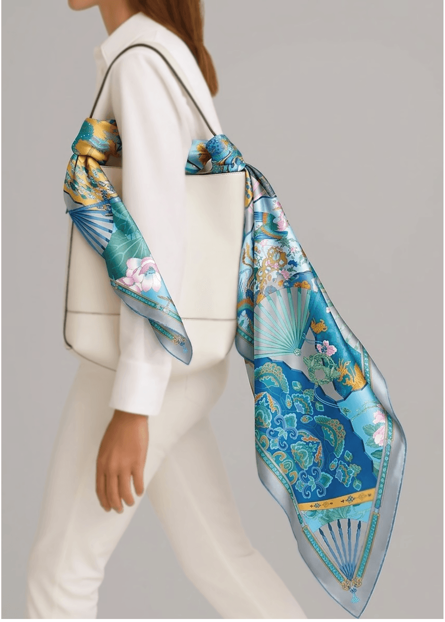 「和扇雅意」系列 作品番号A020   シルクスカーフ Scarf シルク100%