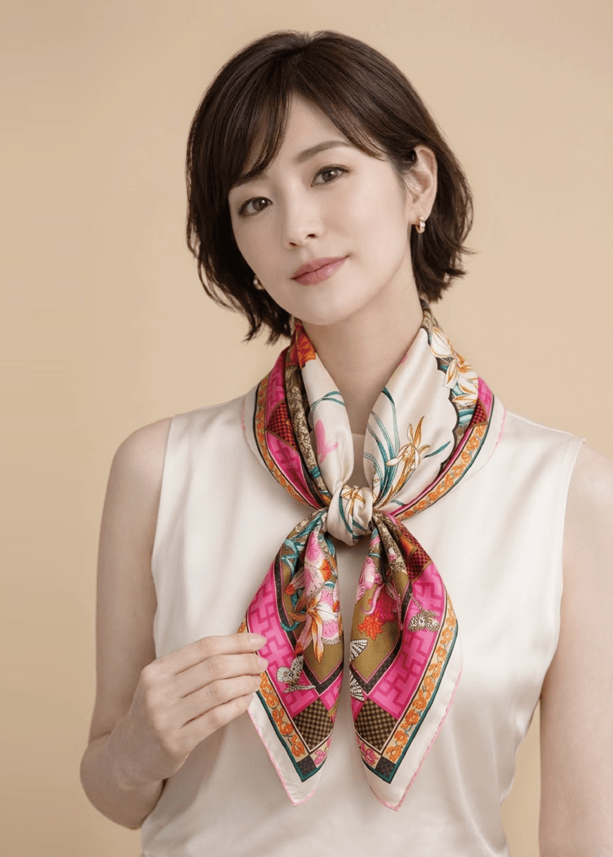 「幽蘭雅韻」系列 作品番号A032  シルクスカーフ Scarf シルク100%