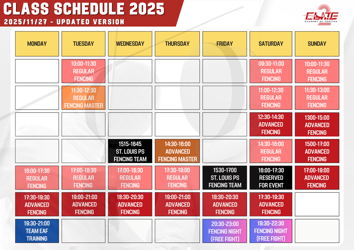 Class Schedule 2025 Class Schedule 2025