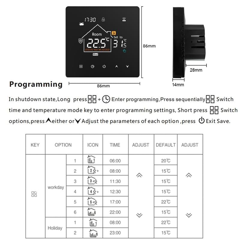 Tuya WiFi Programmable Smart Thermostat 16A Electric Floor Heating 3A Water Heating