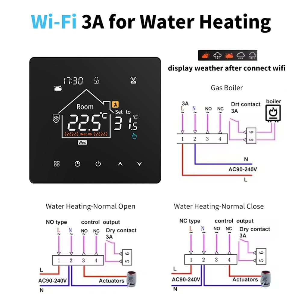 Tuya WiFi Programmable Smart Thermostat 16A Electric Floor Heating 3A Water Heating