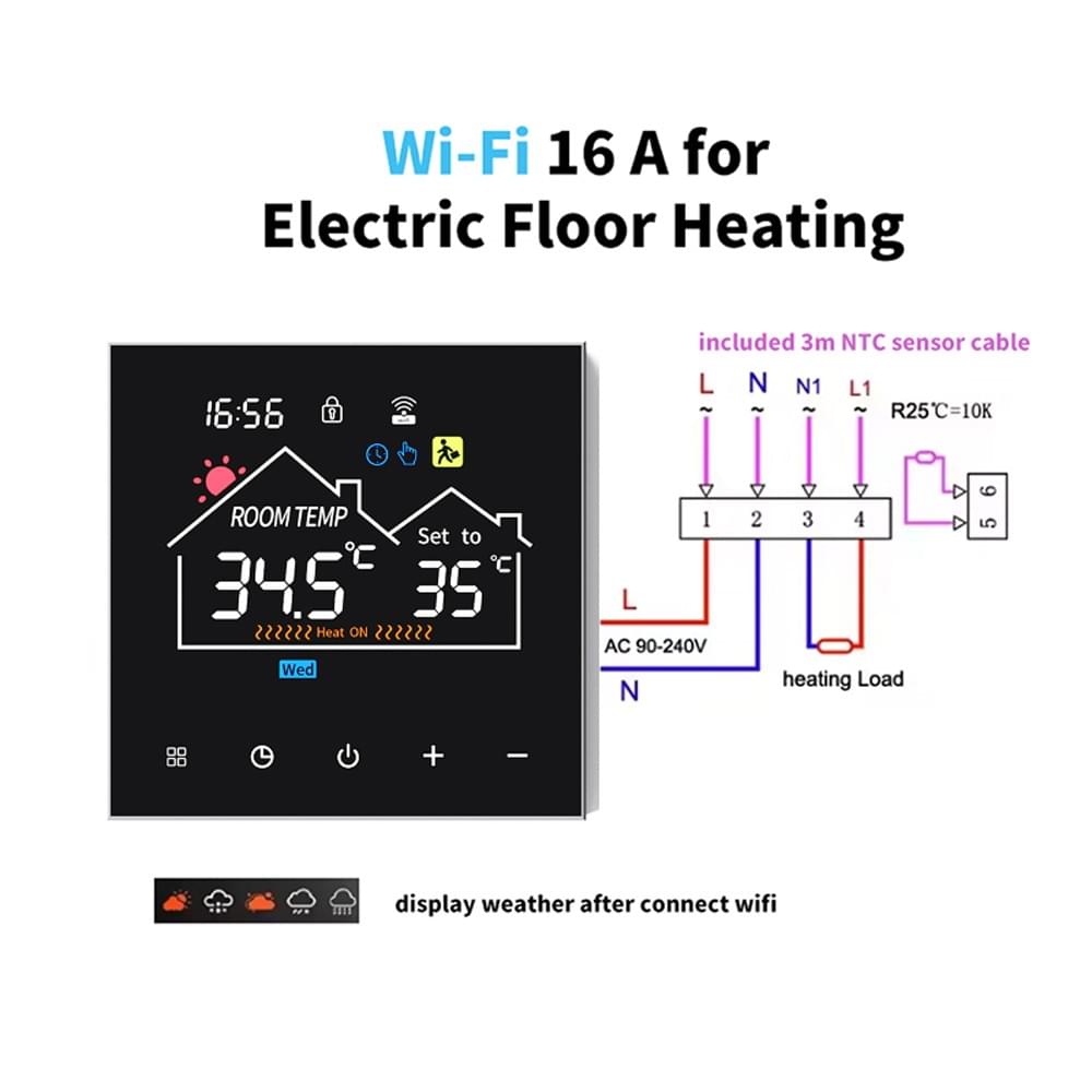 Tuya WiFi Smart Thermostat Programmable 16A Electric Floor Heating 3A Water Heating Gas Boiler