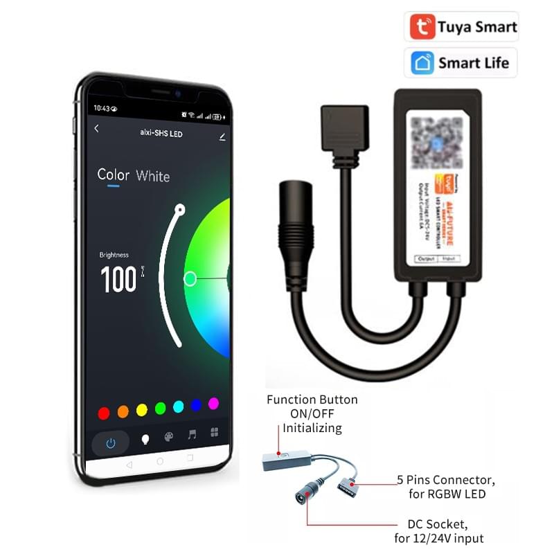 Smart Wi-Fi LED Strip Controller 5 Pin RGBW DC12-24V, Tuya APP Remote Control Smart Lighting 