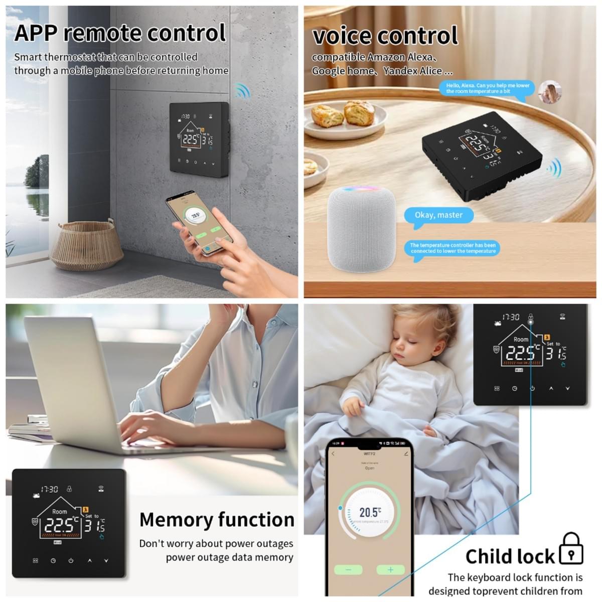 Tuya WiFi Programmable Smart Thermostat 16A Electric Floor Heating 3A Water Heating