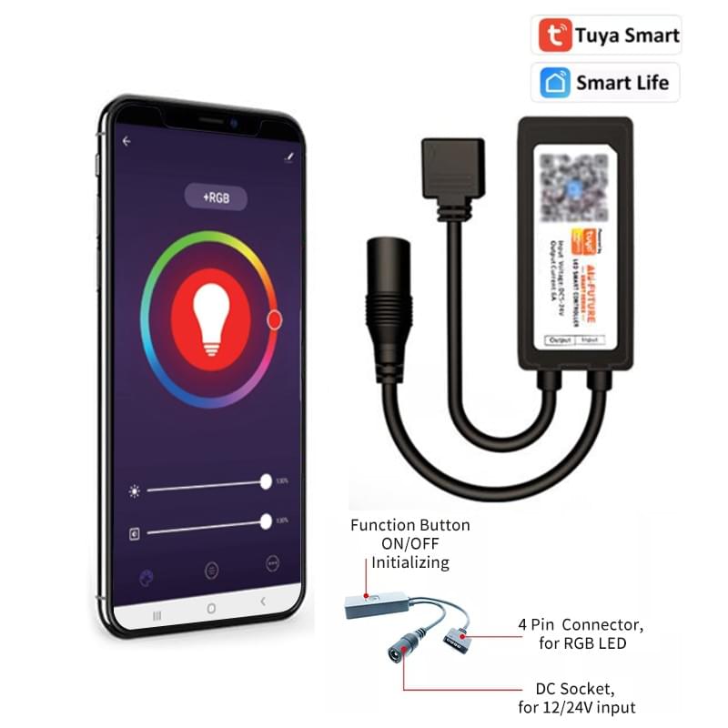 Tuya Smart Wi-Fi RGB LED Controller Dimmable DC12-24V Compatible with Alexa & Smart Life APP