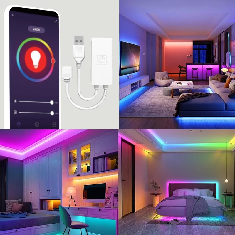WiFi LED Controller USB DC5V, Tuya App Remote Control, Dimmable Light, Compatible with Alexa