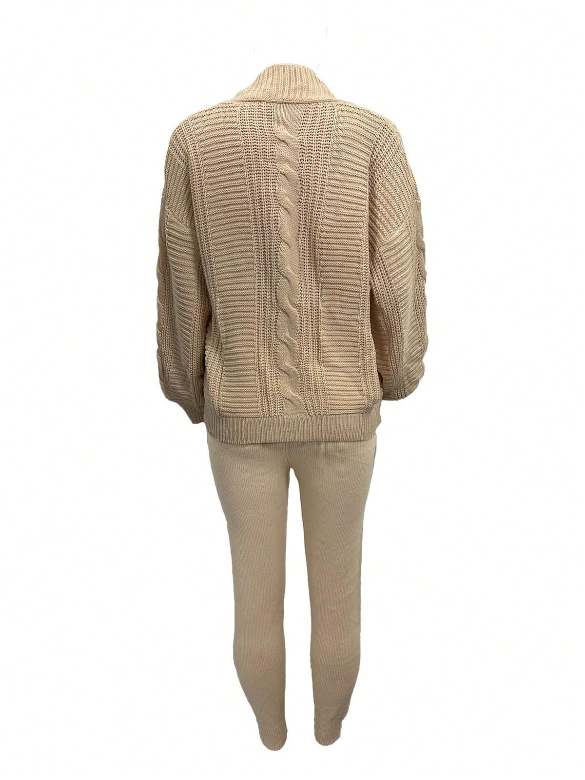 Women's Chunky Knit Button Down Sweater Tops and High Waisted Sweatpants Set (Factory Price)