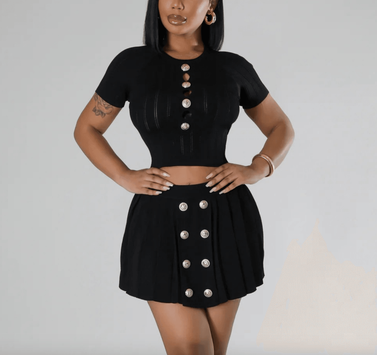 Women Summer Short Sleeve Knitted Stacked Two Pieces Set (Factory Price)