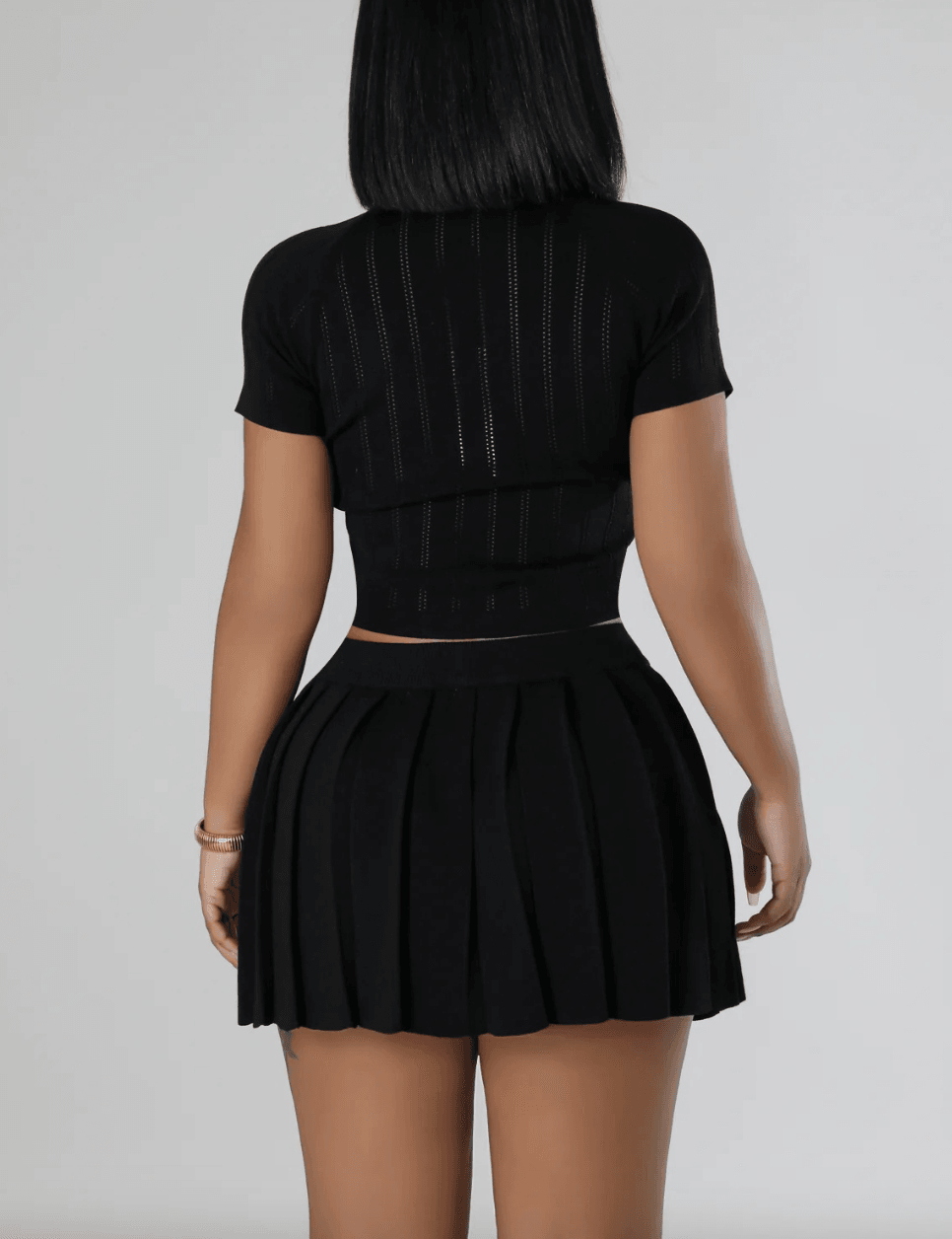 Women Summer Short Sleeve Knitted Stacked Two Pieces Set (Factory Price)