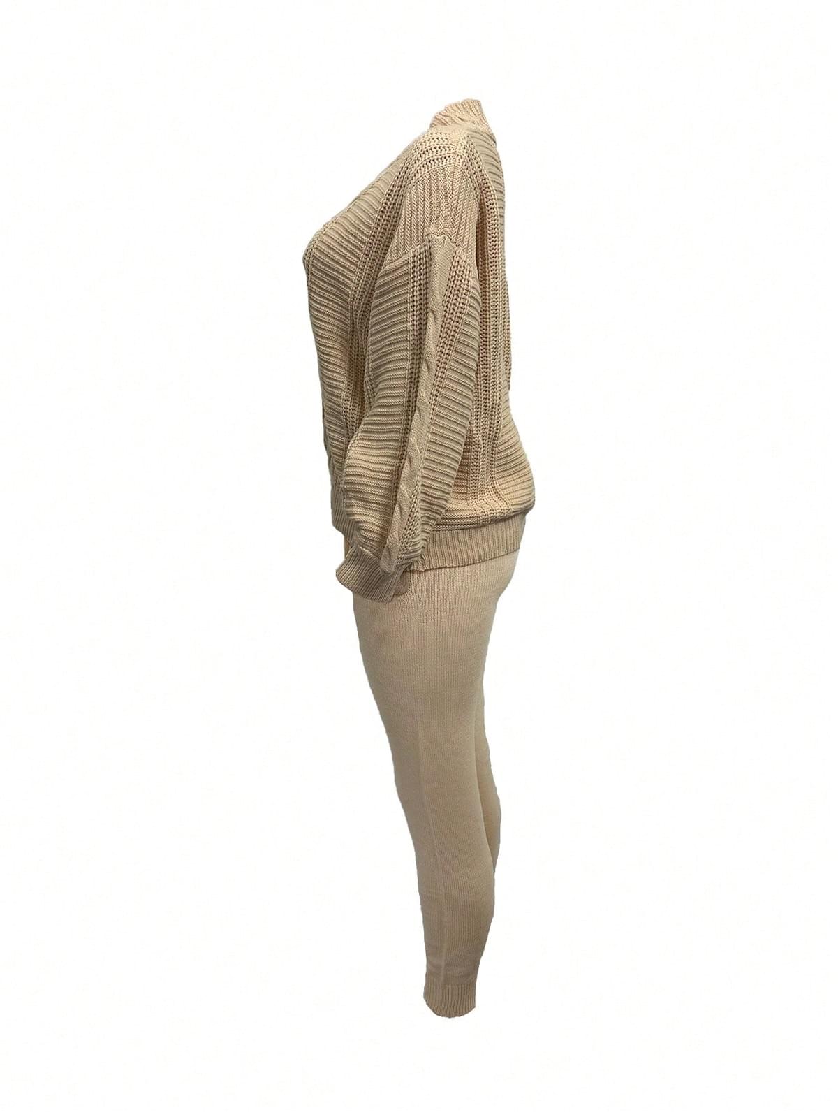 Women's Chunky Knit Button Down Sweater Tops and High Waisted Sweatpants Set (Factory Price)