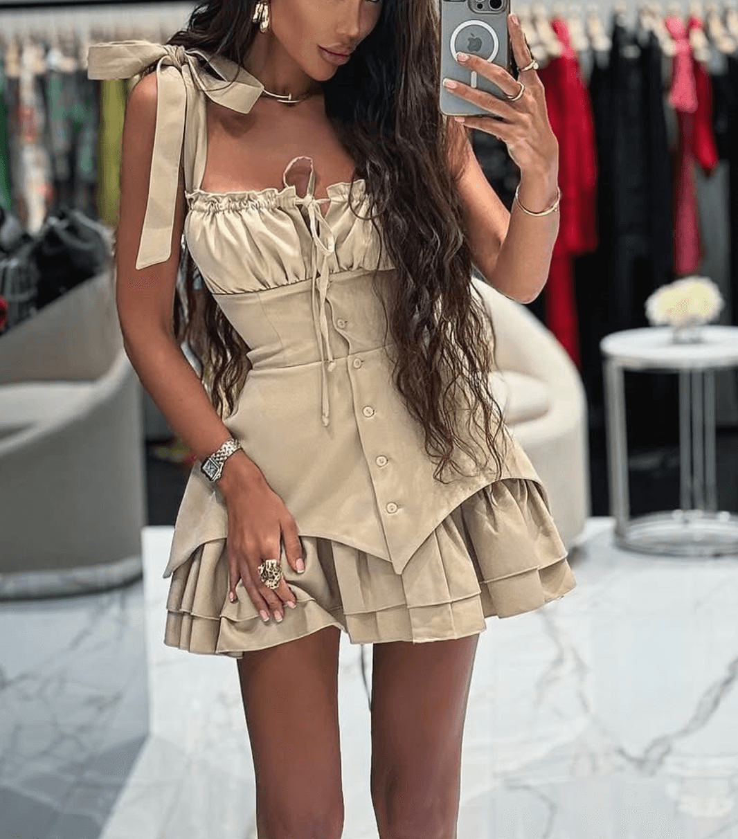 Women Cute String Up Dresses (Factory Price)