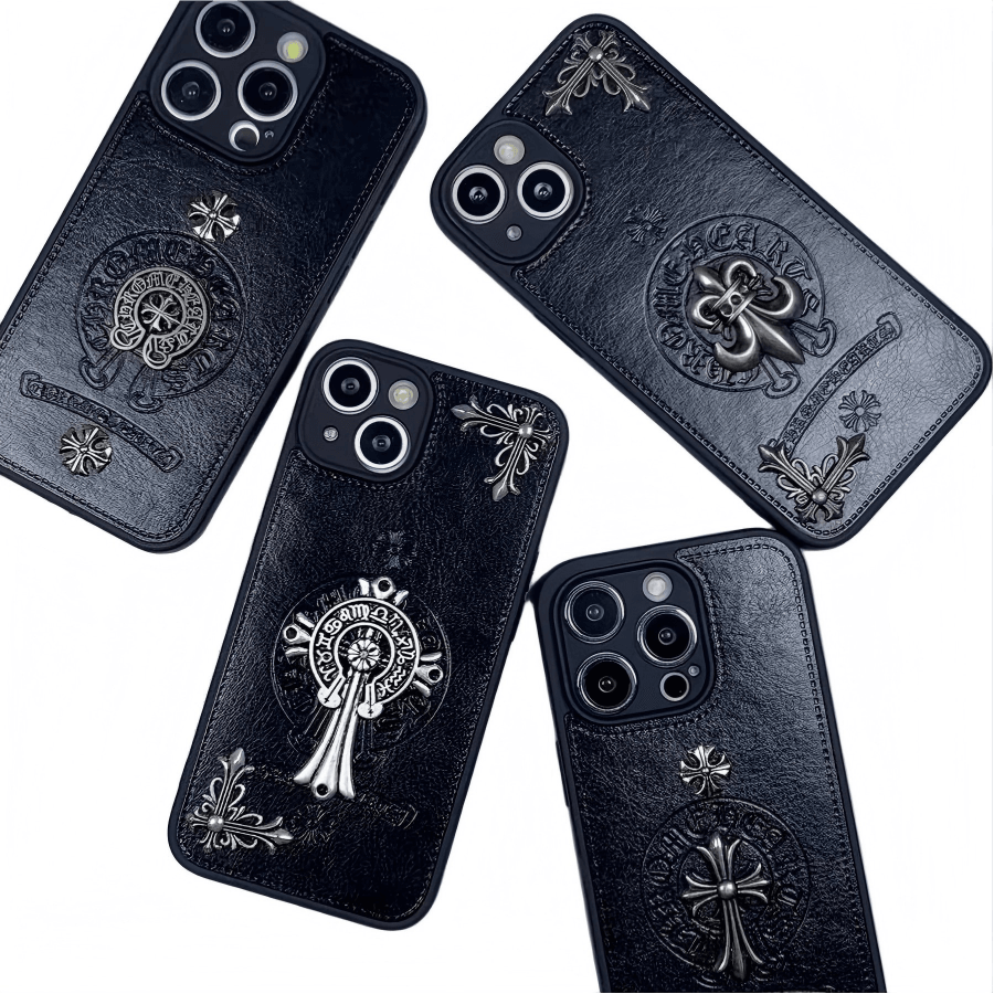 Retro Press Pattern Leather for iPhone Case with Metal Decoration – OEM & Custom Phone Case Supply