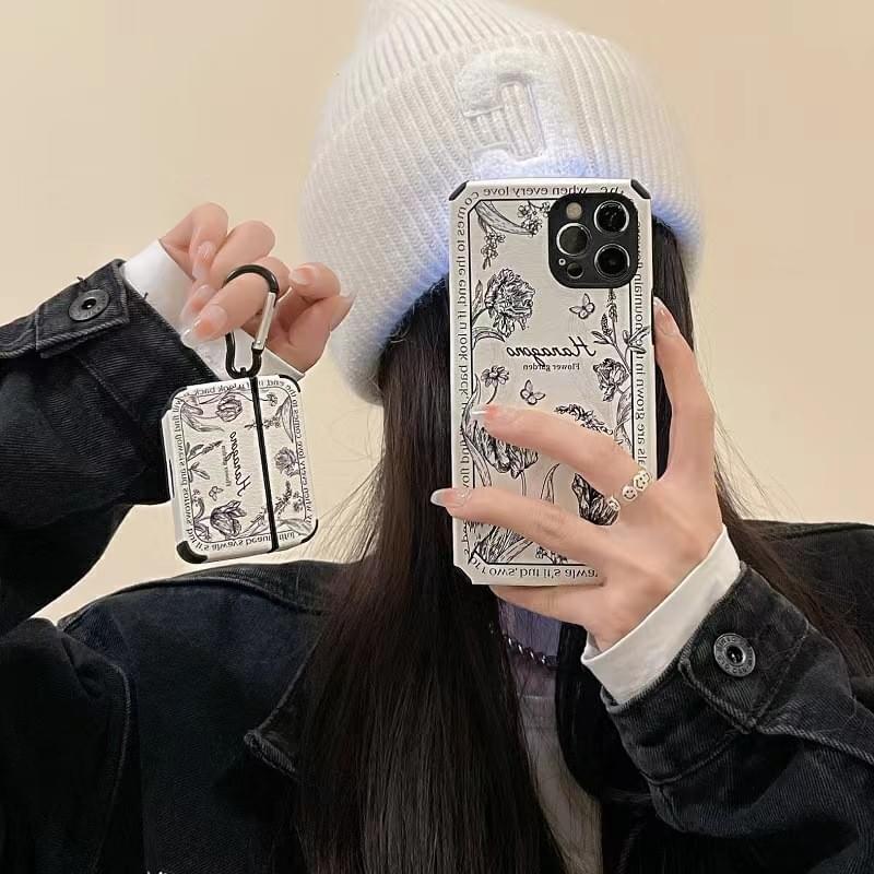 Custom Leather AirPods Cases with printed flower for AirPods1/2/3/4 pro| Factory Direct Supply 