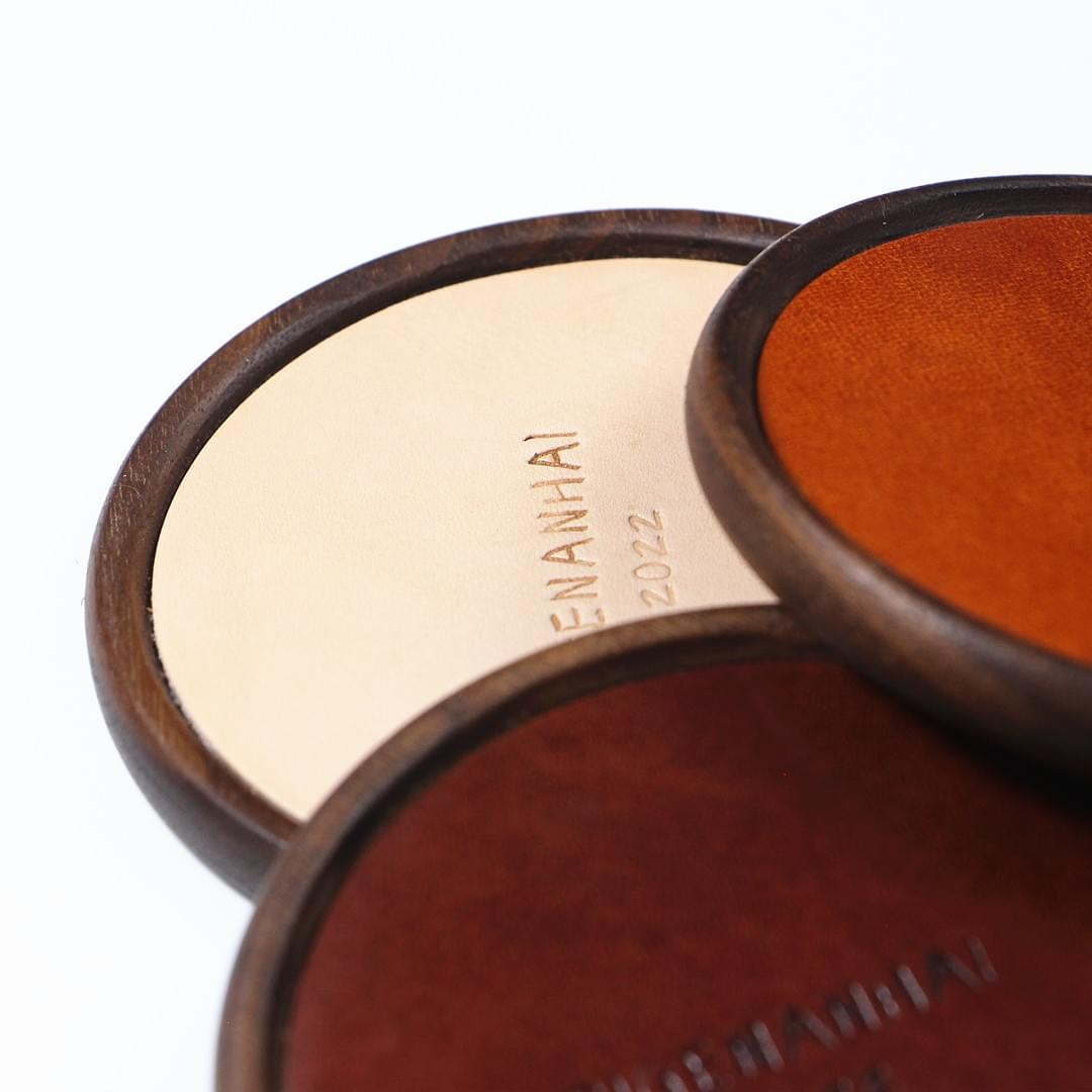 Handmade Leather & Wood Coaster | Italian Vegetable Tanned Leather Heat Insulation Pad OEM