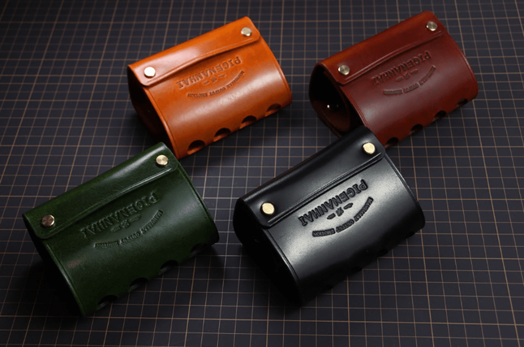 American Handmade Leather Pen Holder | Genuine Cowhide 4-Slot Desk Organizer OEM