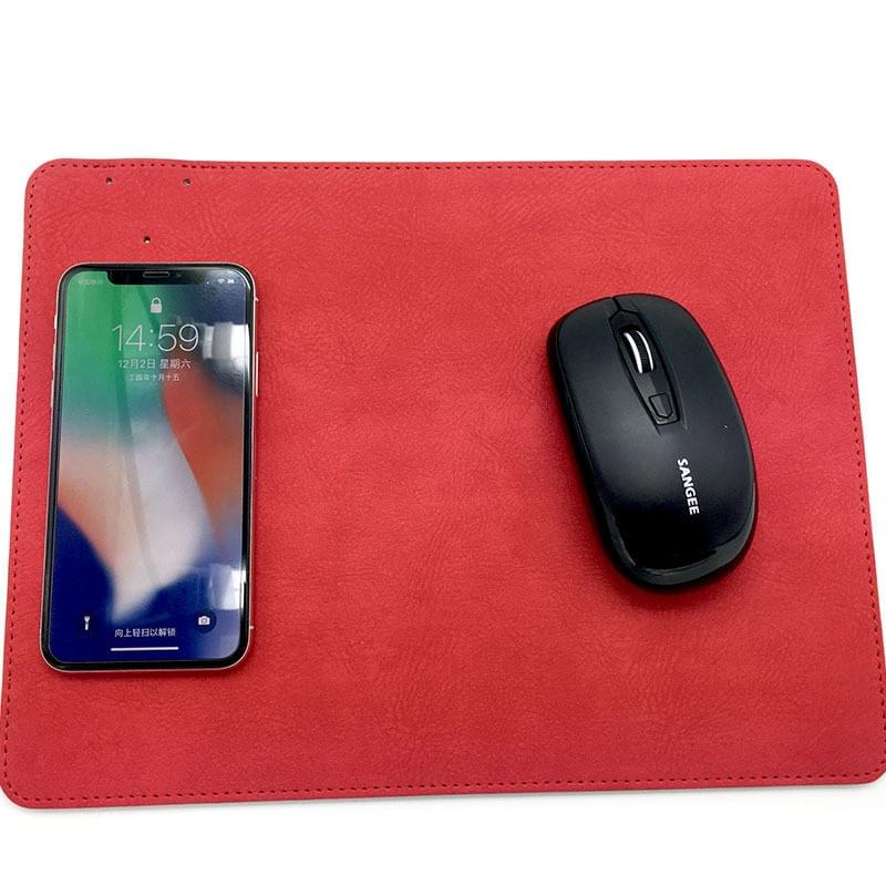 15W QI wireless charging leather mouse pad for smartphones