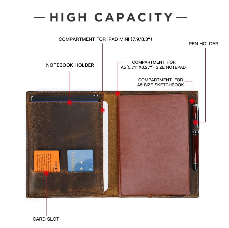 Crazy Horse Leather A5 Notebook Cover for iPad Mini | OEM Leather Case Factory