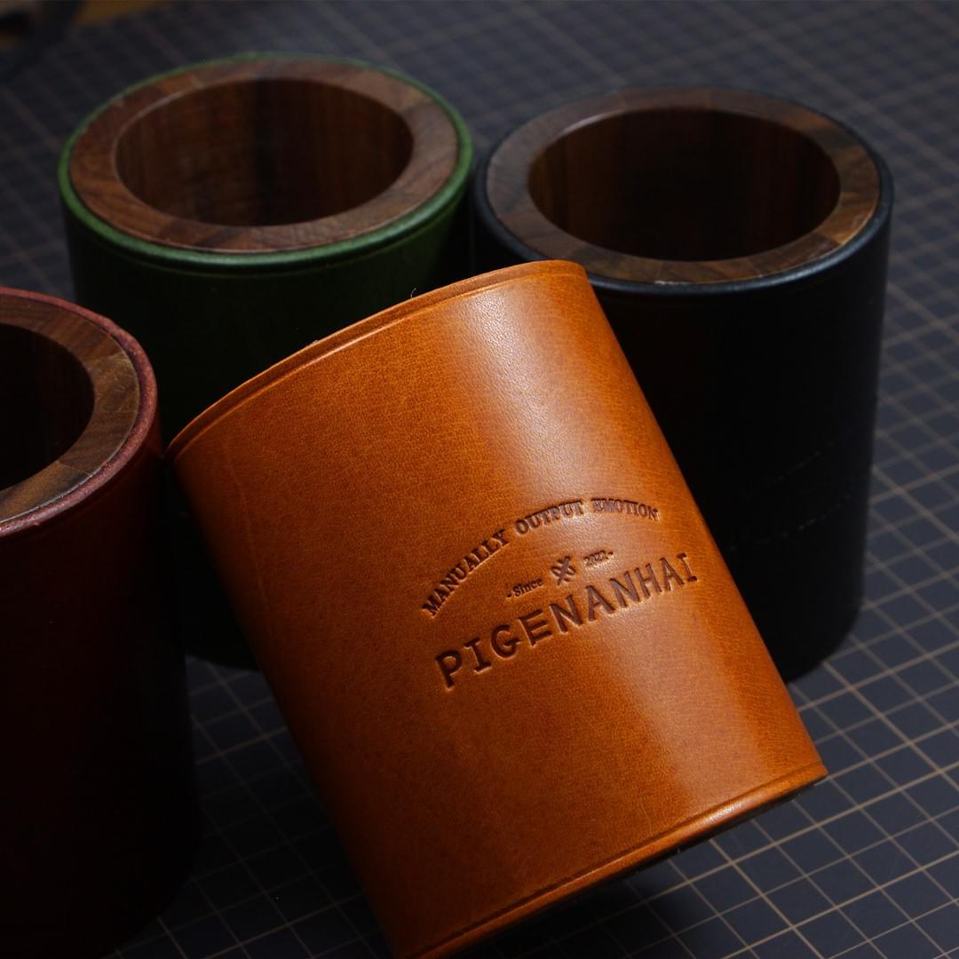 American Vintage Handmade Vegetable Tanned Leather Pen Holder | Desk Organizer OEM