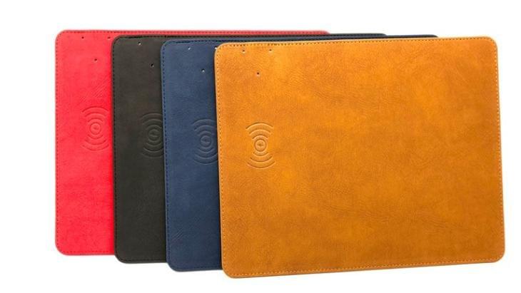 15W QI wireless charging leather mouse pad for smartphones