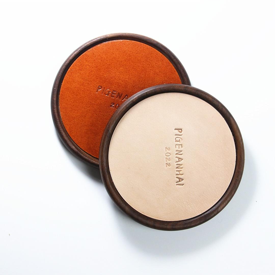 Handmade Leather & Wood Coaster | Italian Vegetable Tanned Leather Heat Insulation Pad OEM
