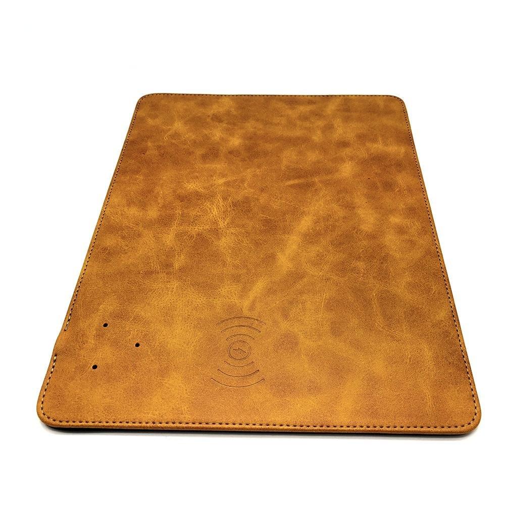 15W QI wireless charging leather mouse pad for smartphones