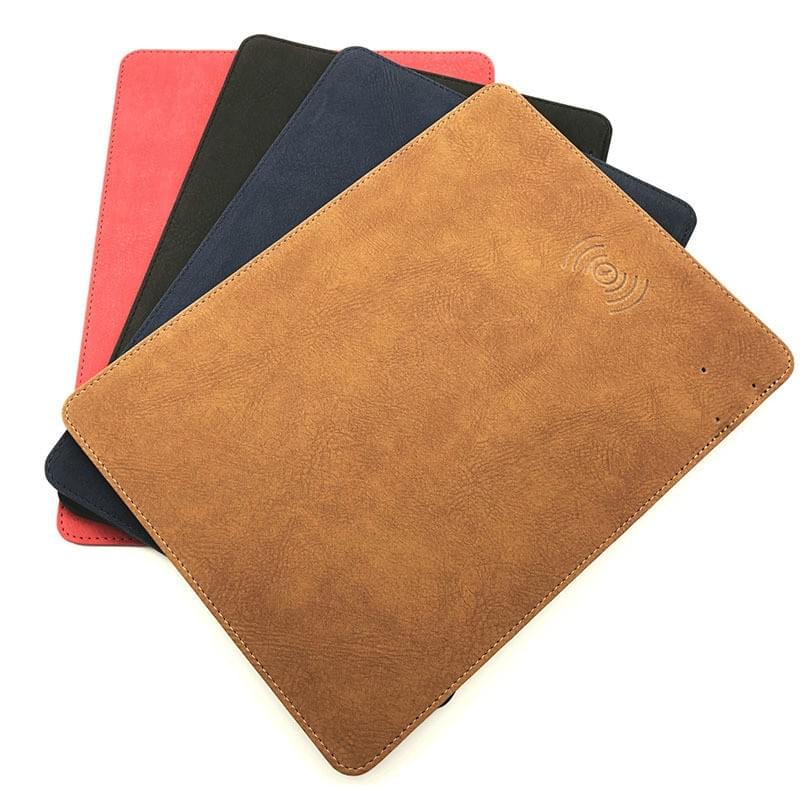 15W QI wireless charging leather mouse pad for smartphones