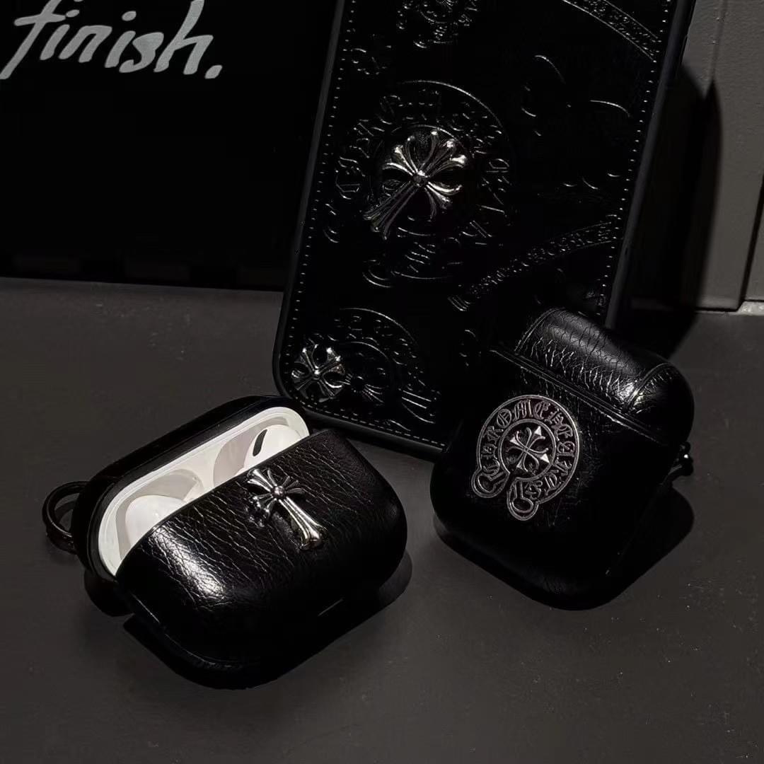 Premium Leather AirPods Case with Metal Decoration for AirPods 1, 2, 3, Pro & Pro 2