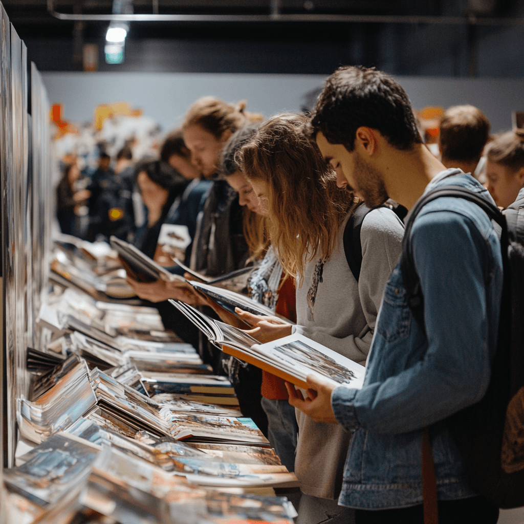 Photobooks By Women reading books at a book fair