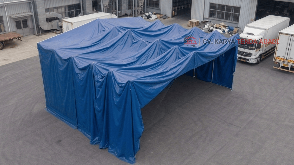 tenda sliding murah, tenda geser gudang custom, tenda parkir geser waterproof, tenda kanopi tarik samping, tenda industrial sliding PVC, tenda gudang portable buka tutup, tenda carport geser rangka besi