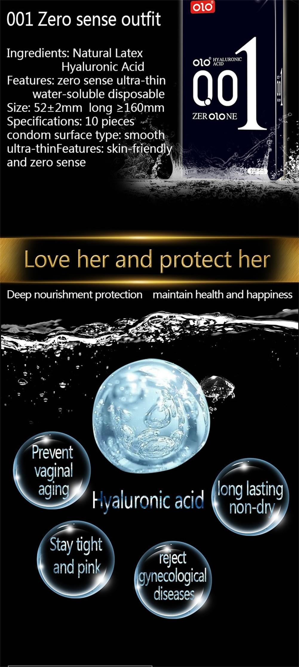 Ultra-thin Condoms, Lubricated 3D Large Particles Condom，Hyaluronic Acid, Water Soluble, Skin-friend