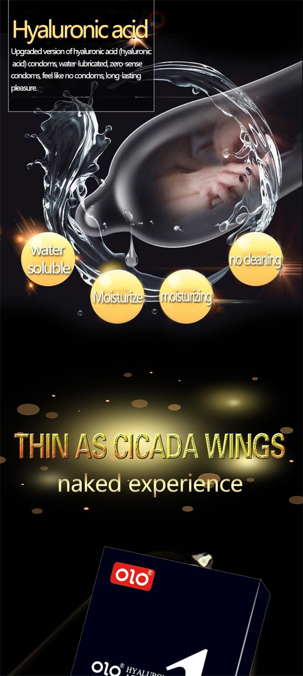 Ultra-thin Condoms, Lubricated 3D Large Particles Condom，Hyaluronic Acid, Water Soluble, Skin-friend