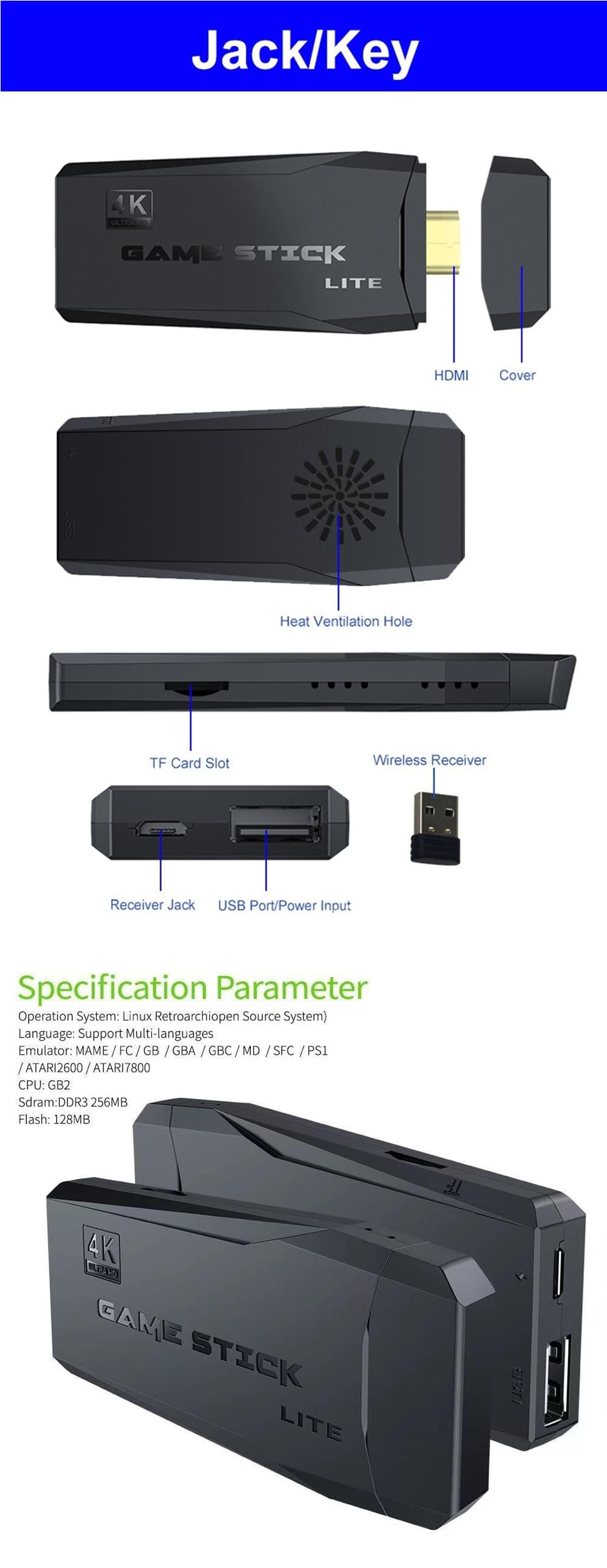 Home Game Console HDMI HD 4K TV Game Console 128GB, 20000 Games for TV PC Laptop Projector