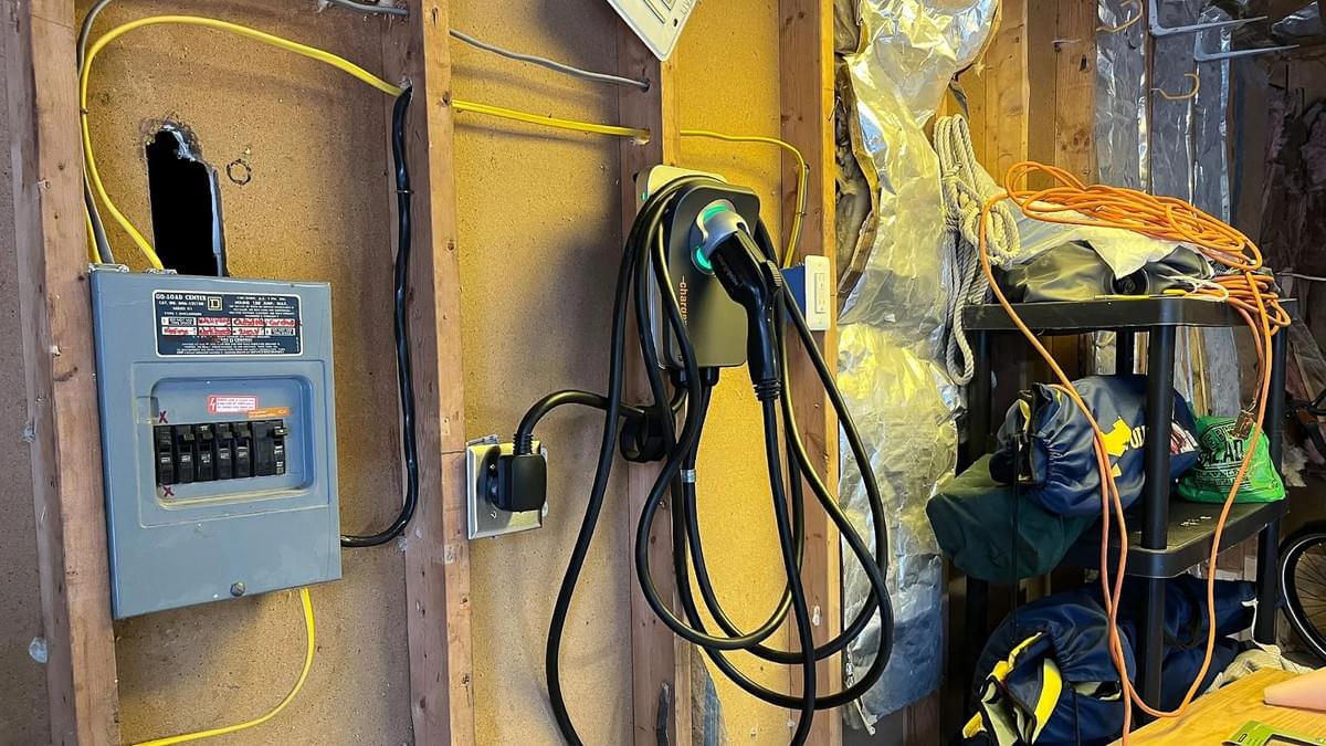 electric vehicle charger installation in unfinished garage